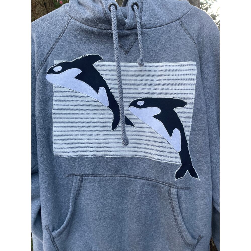 Large Orca Upcycled Sweatshirt Hoodie - Picture 4 of 6
